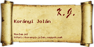 Korányi Jolán névjegykártya